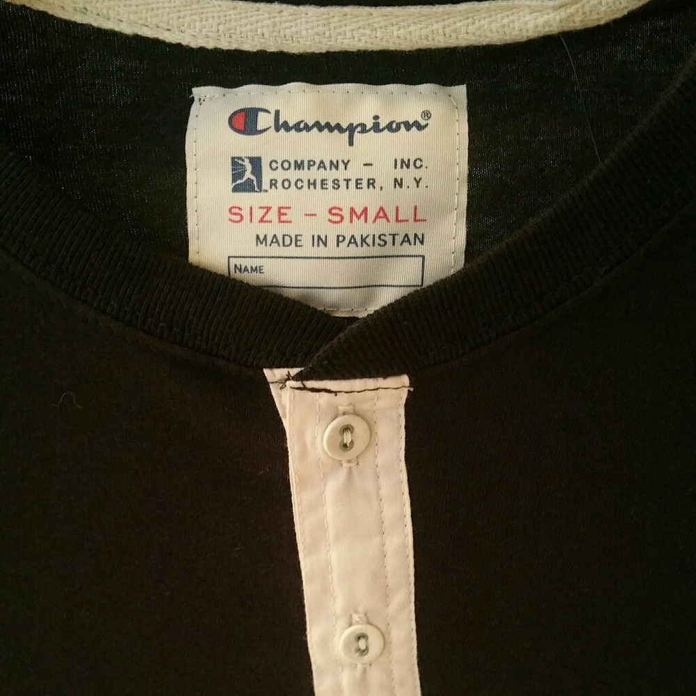 Men Champion Long Sleeve Cotton Black w/white